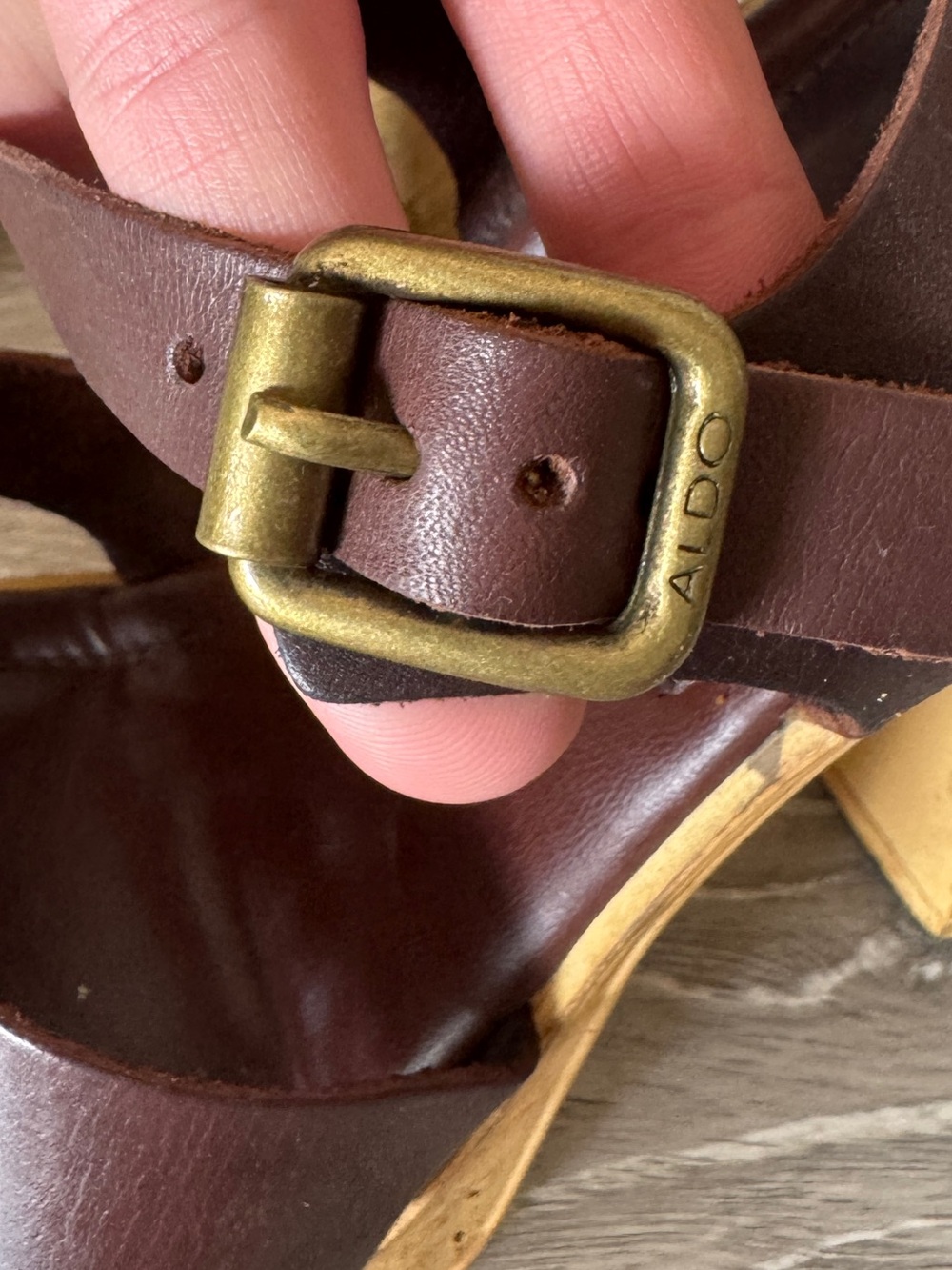 Vintage Y2K Aldo Brown Leather Cork Platform Heels Sandals Sz 8 / 38 Bratz vibes - Picture 9 of 14
